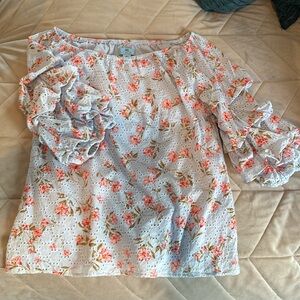 CeCe Size large blue and pink floral top